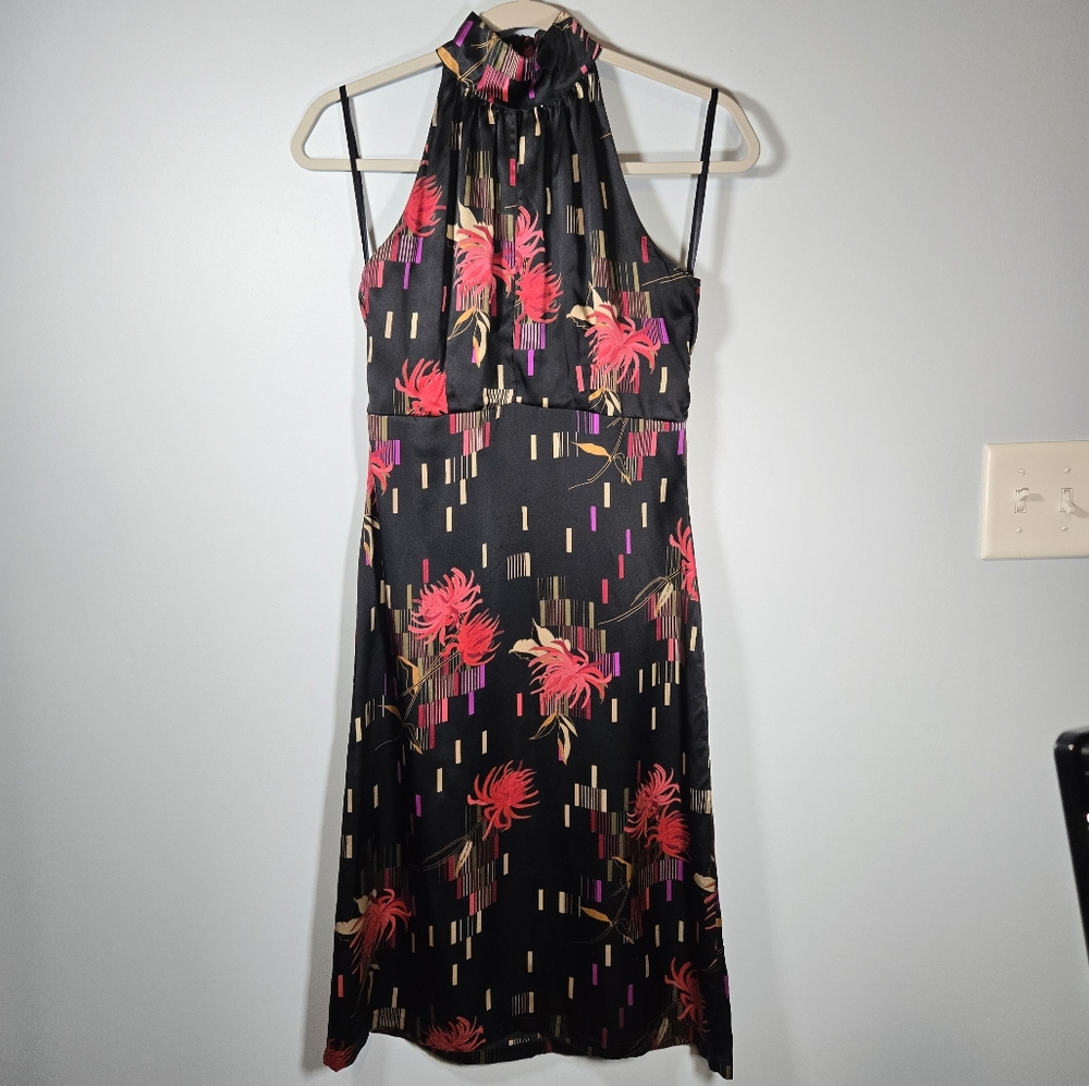French Connection Black and Pink‎ Floral Midi Dress